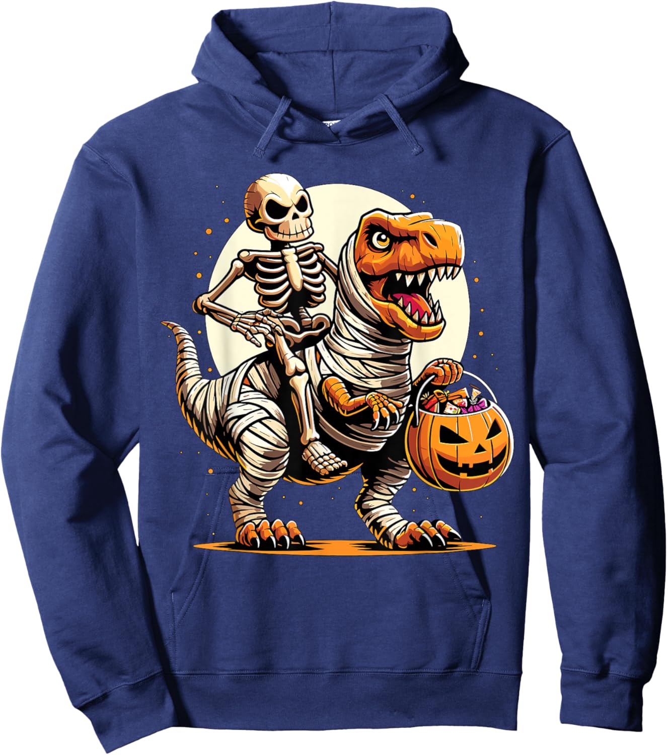 Halloween Skeleton Riding Mummy Dinosaur Hoodie - Hoodie | Navy