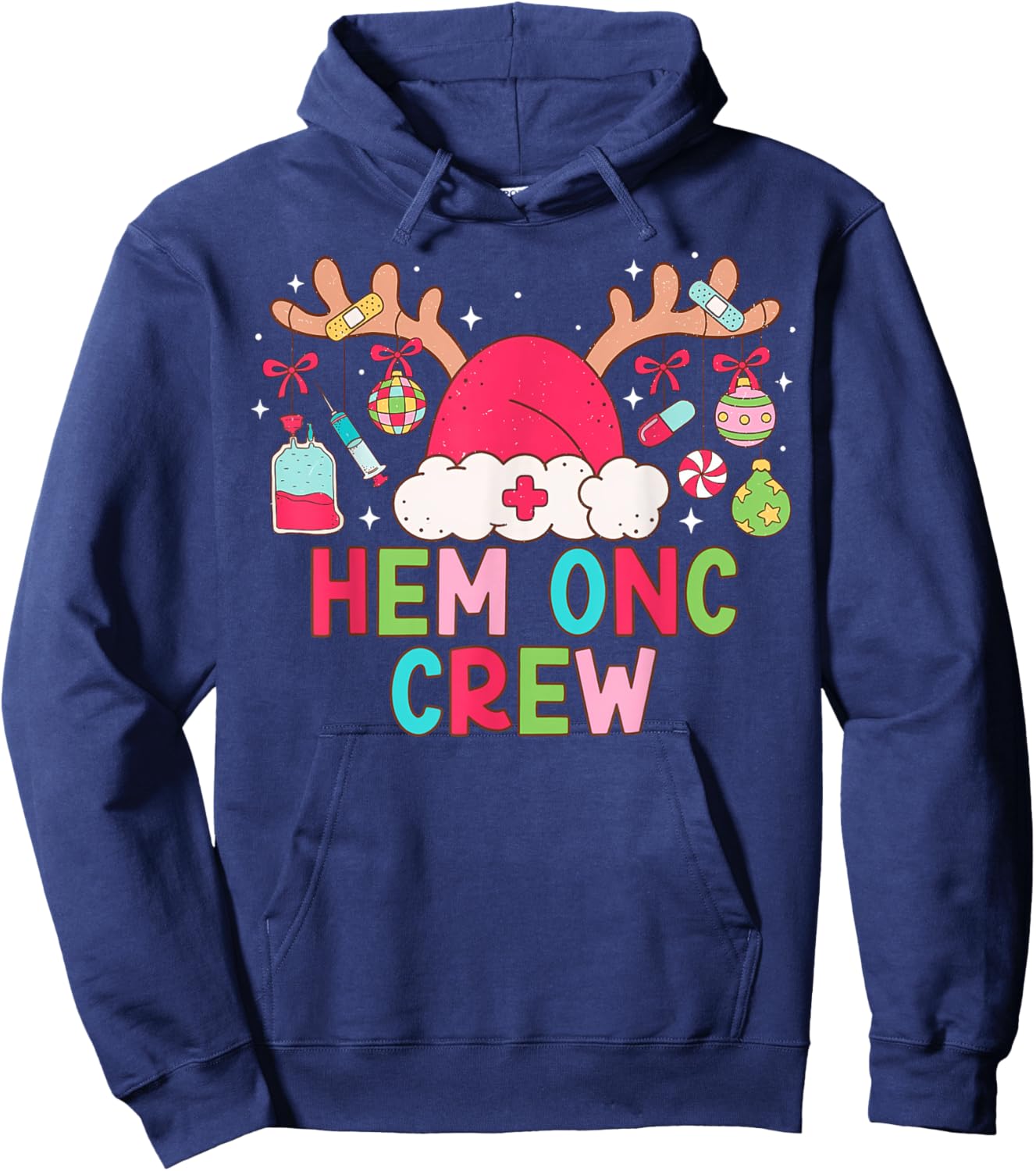 Christmas Reindeer Santa Hem Onc Crew Hematology Oncology Hoodie - Hoodie | Navy