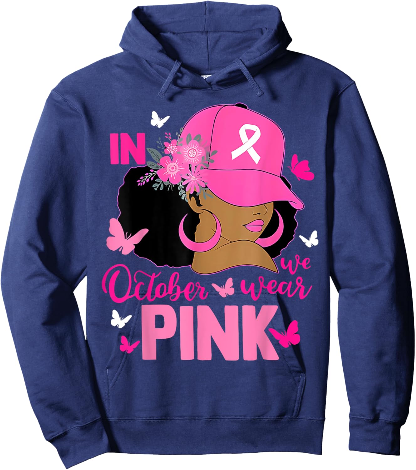 Messy Bun In October We Wear Pink Messy Bun Black Women Hoodie - Hoodie | Navy