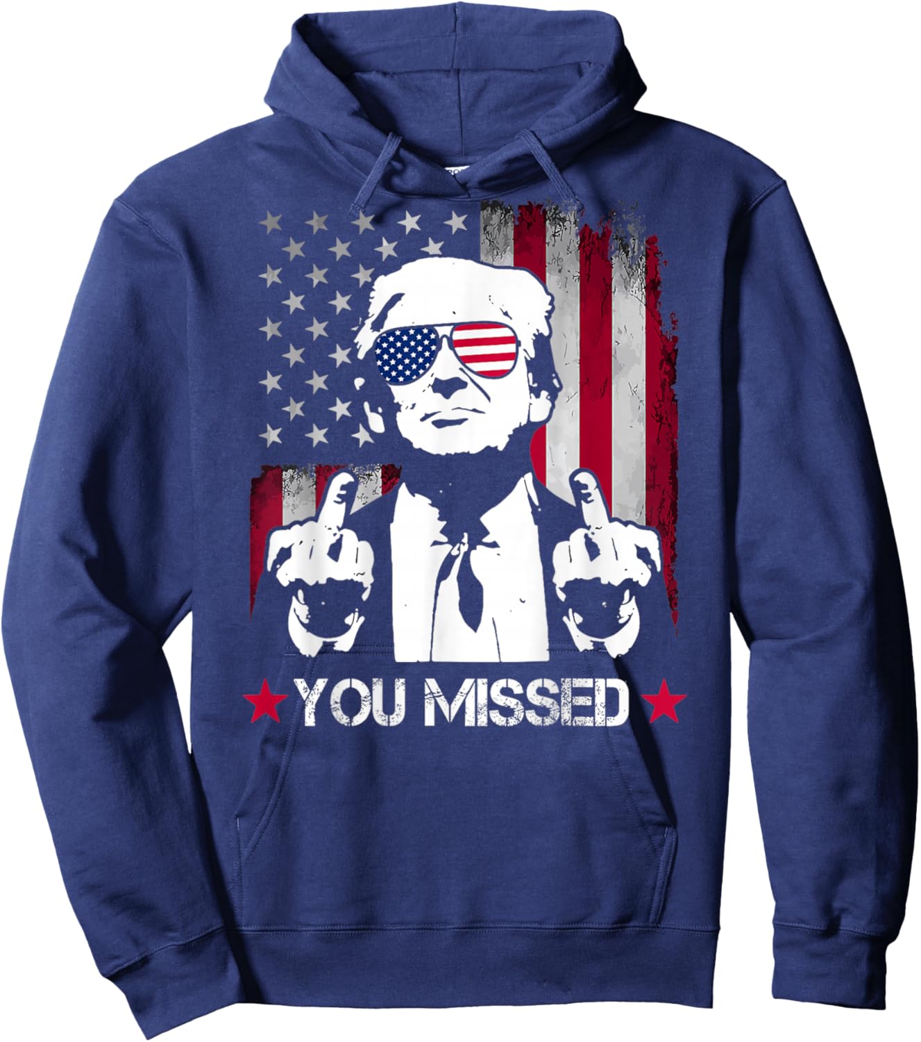 (ON BACK) You Missed Trump 2024 US American Flag Hoodie - Hoodie | Navy
