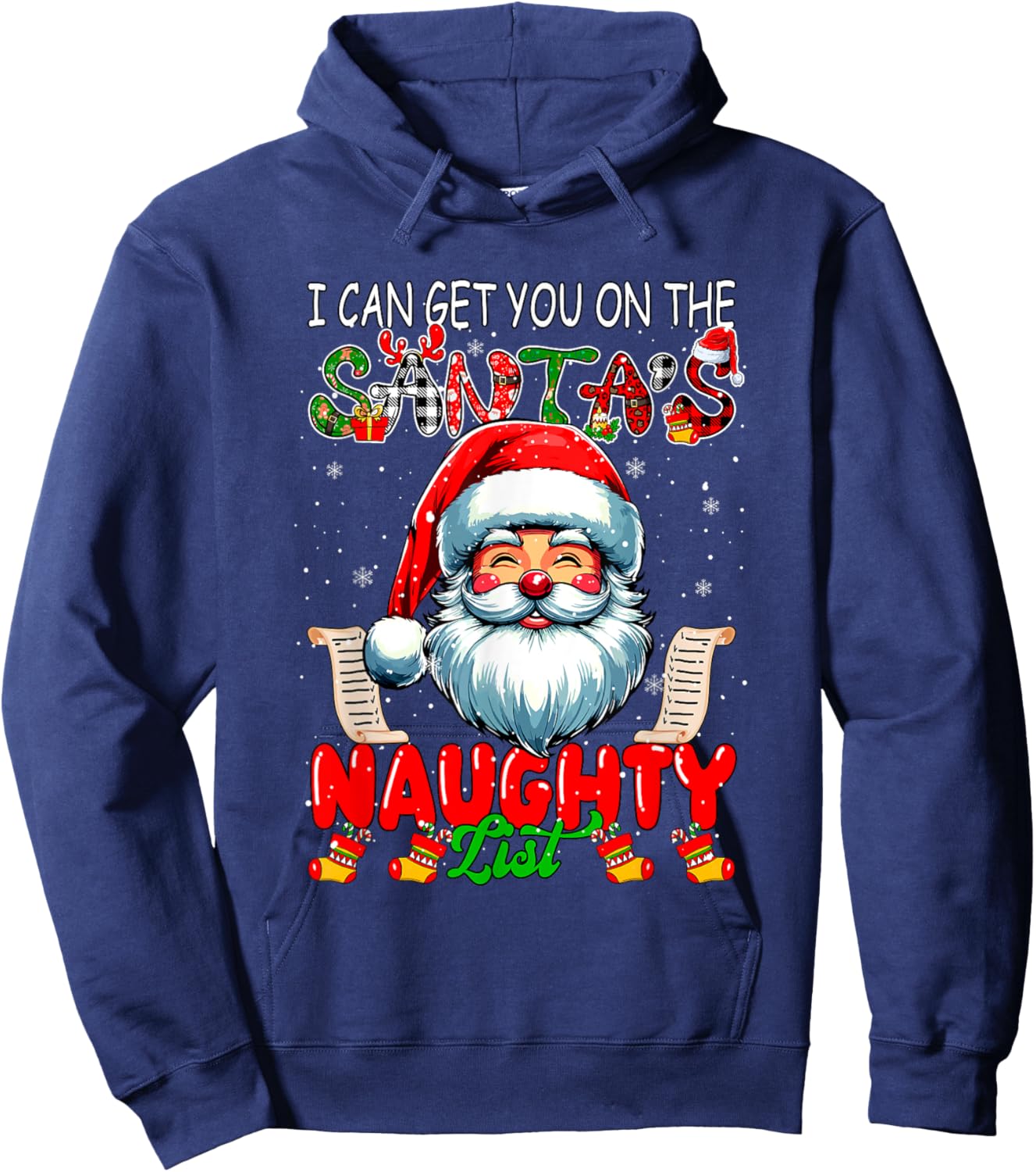 I Can Get You On Santa's Naughty List Christmas Santa Face Hoodie - Hoodie | Navy