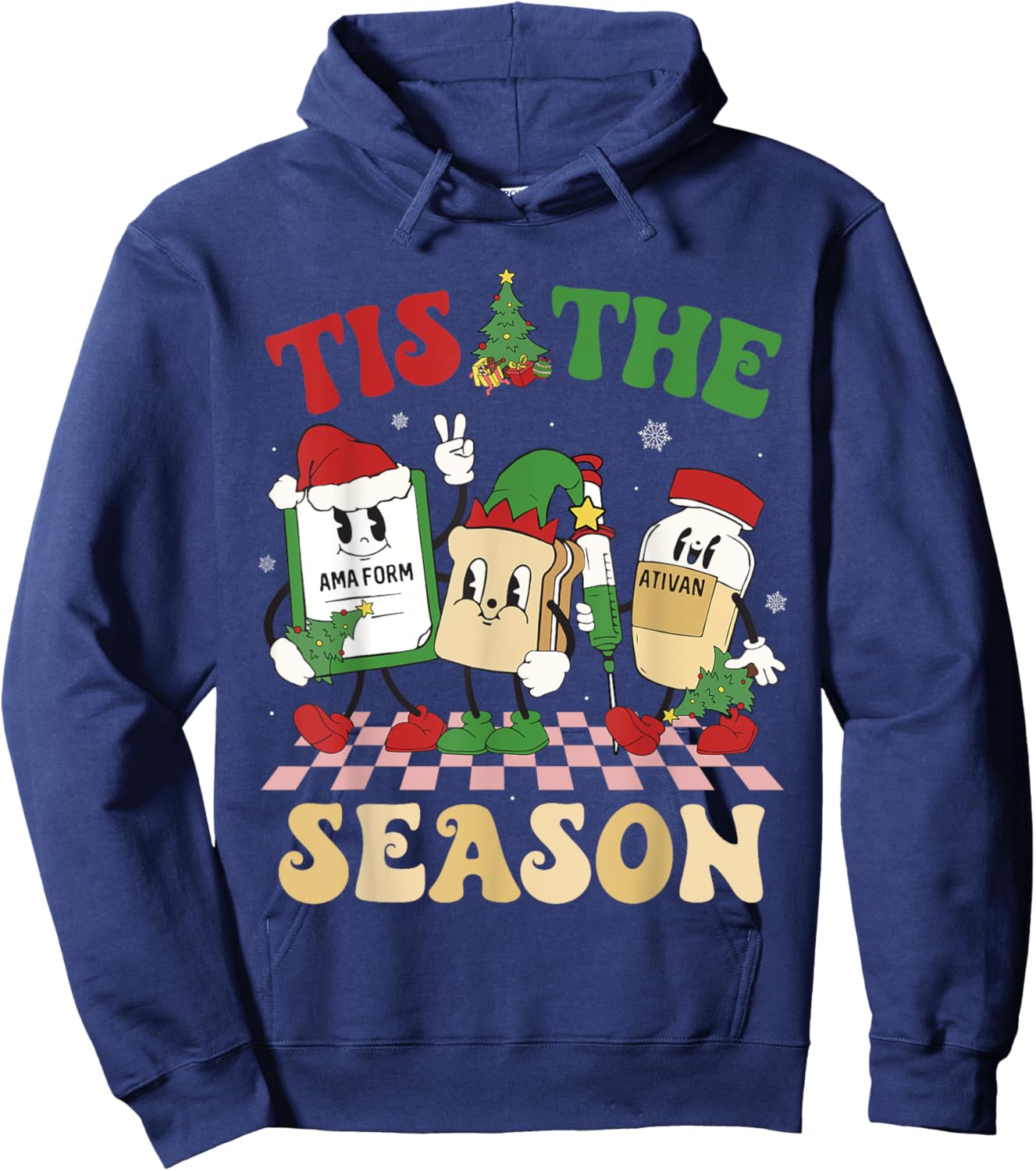 Tis The Season Groovy Christmas ER Nurse Emergency Room Hoodie - Hoodie | Navy