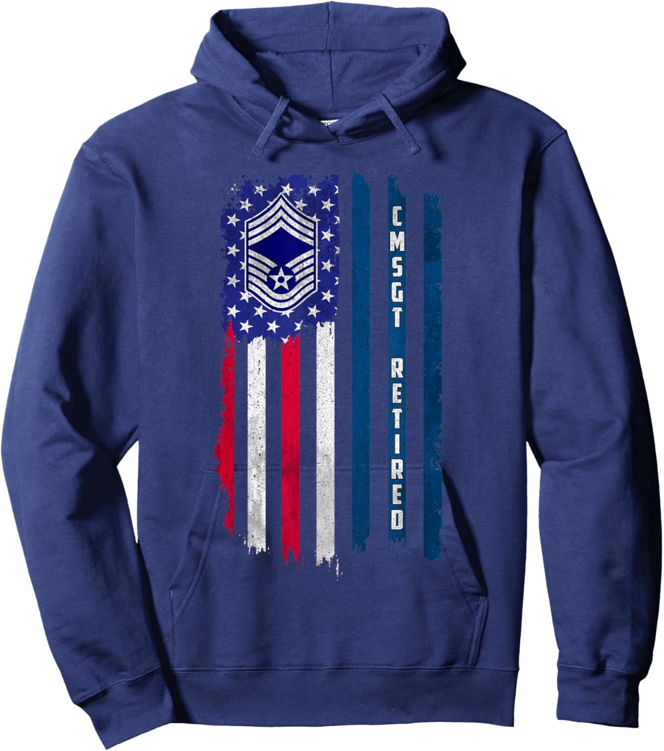 Retired E-9 Chief Master Sergeant CMSgt Rank American Flag Hoodie - Hoodie | Navy