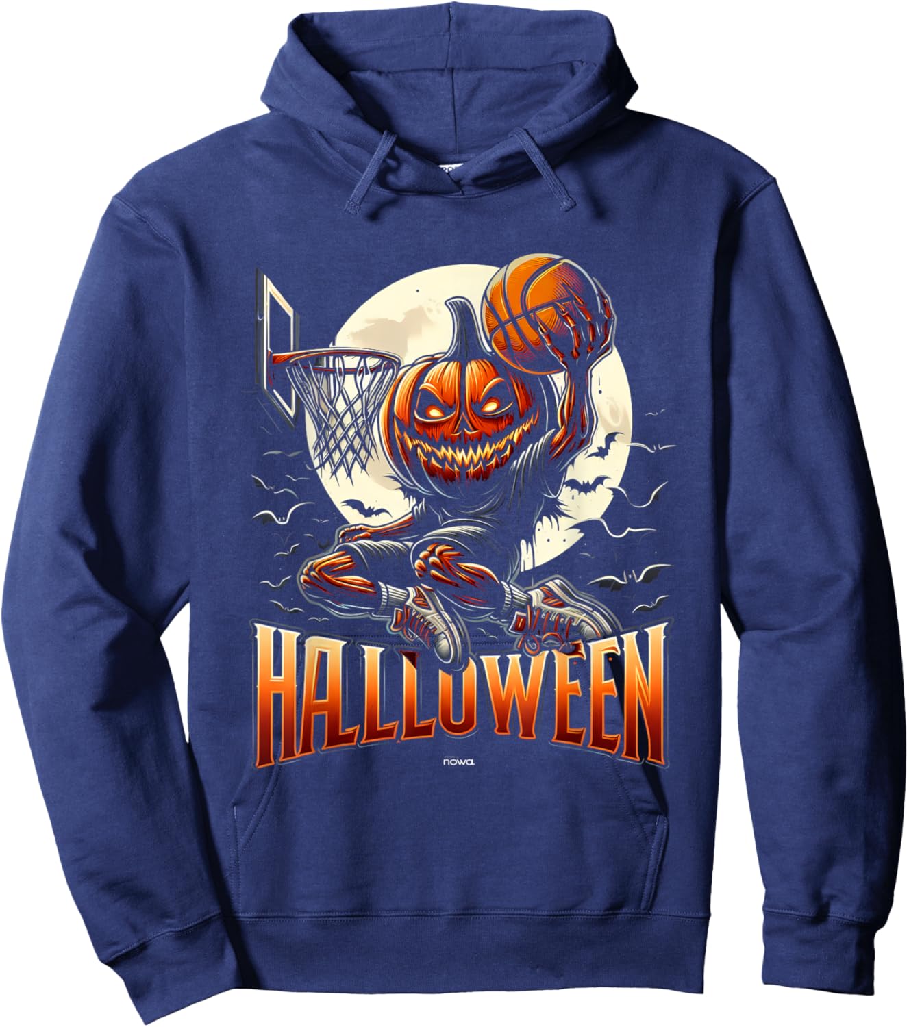 Halloween Basketball Scary Pumpkin Moonlight Slam Hoodie - Hoodie | Navy