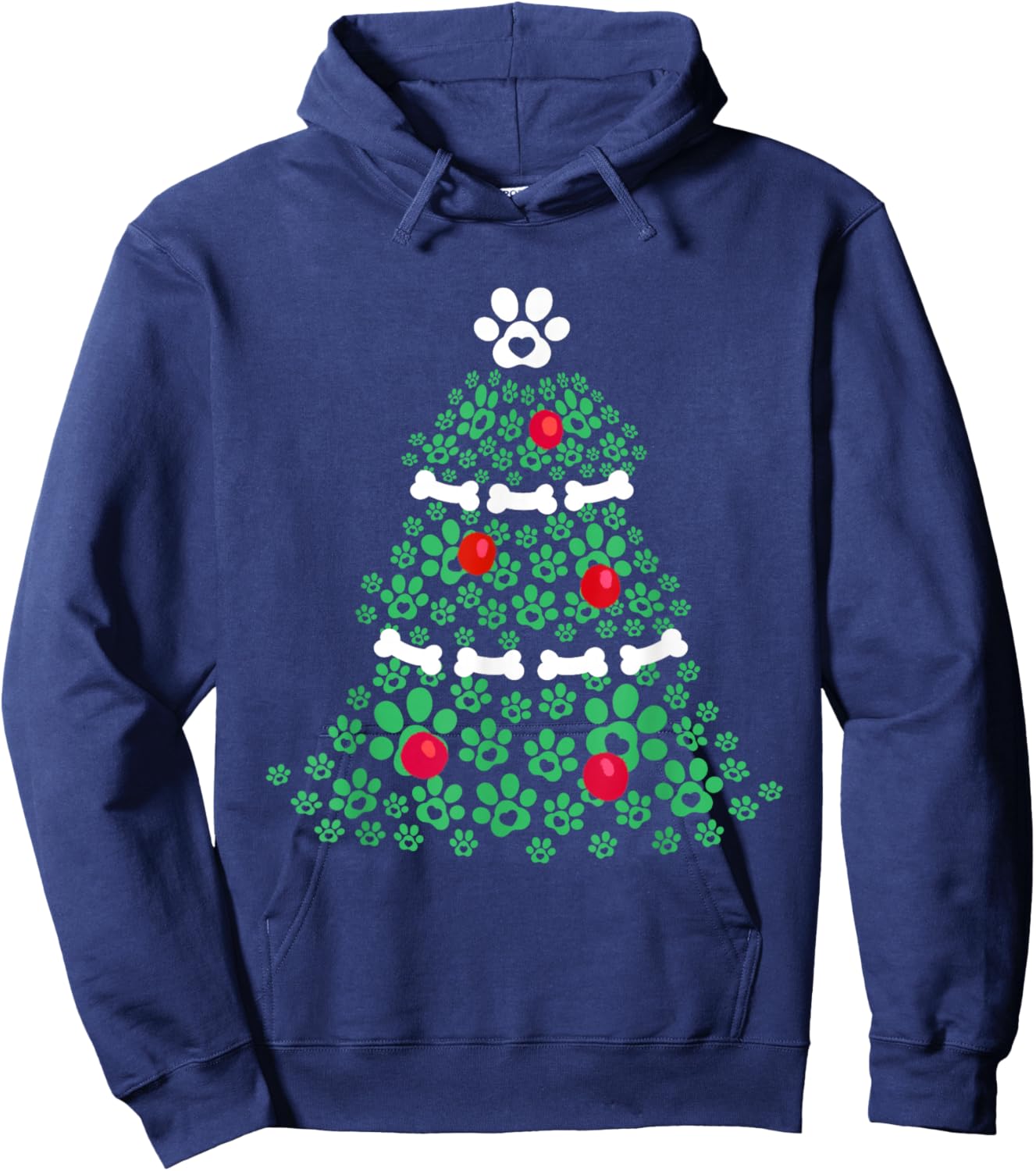 Cute Xmas Dog Paw Christmas Tree Puppy Lovers Men Women Kids Hoodie - Hoodie | Navy