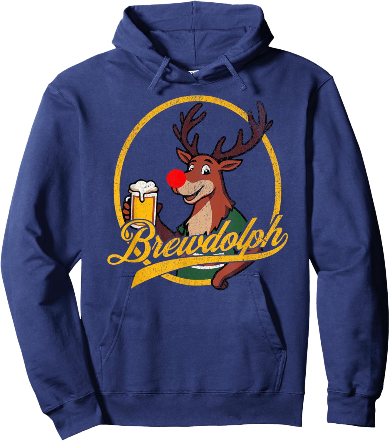 Funny BREWDOLPH Reindeer Christmas Beer Drinker Drinking Hoodie - Hoodie | Navy