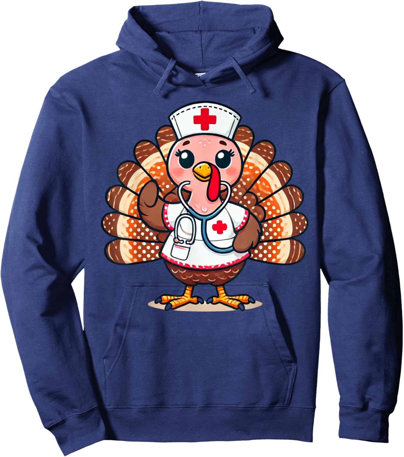 Turkey Nurse Stethoscope Thanksgiving Fall Scrub Top Women Hoodie - Hoodie | Navy