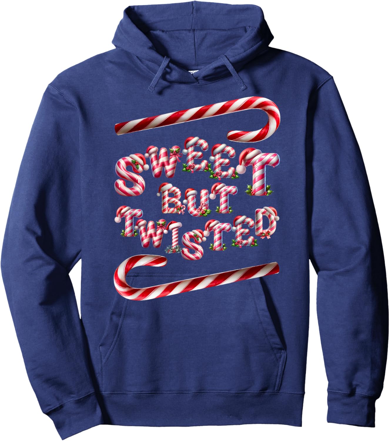 Sweet But Twisted. Two Candy Cane Sticks. Funny Xmas Hoodie - Hoodie | Navy