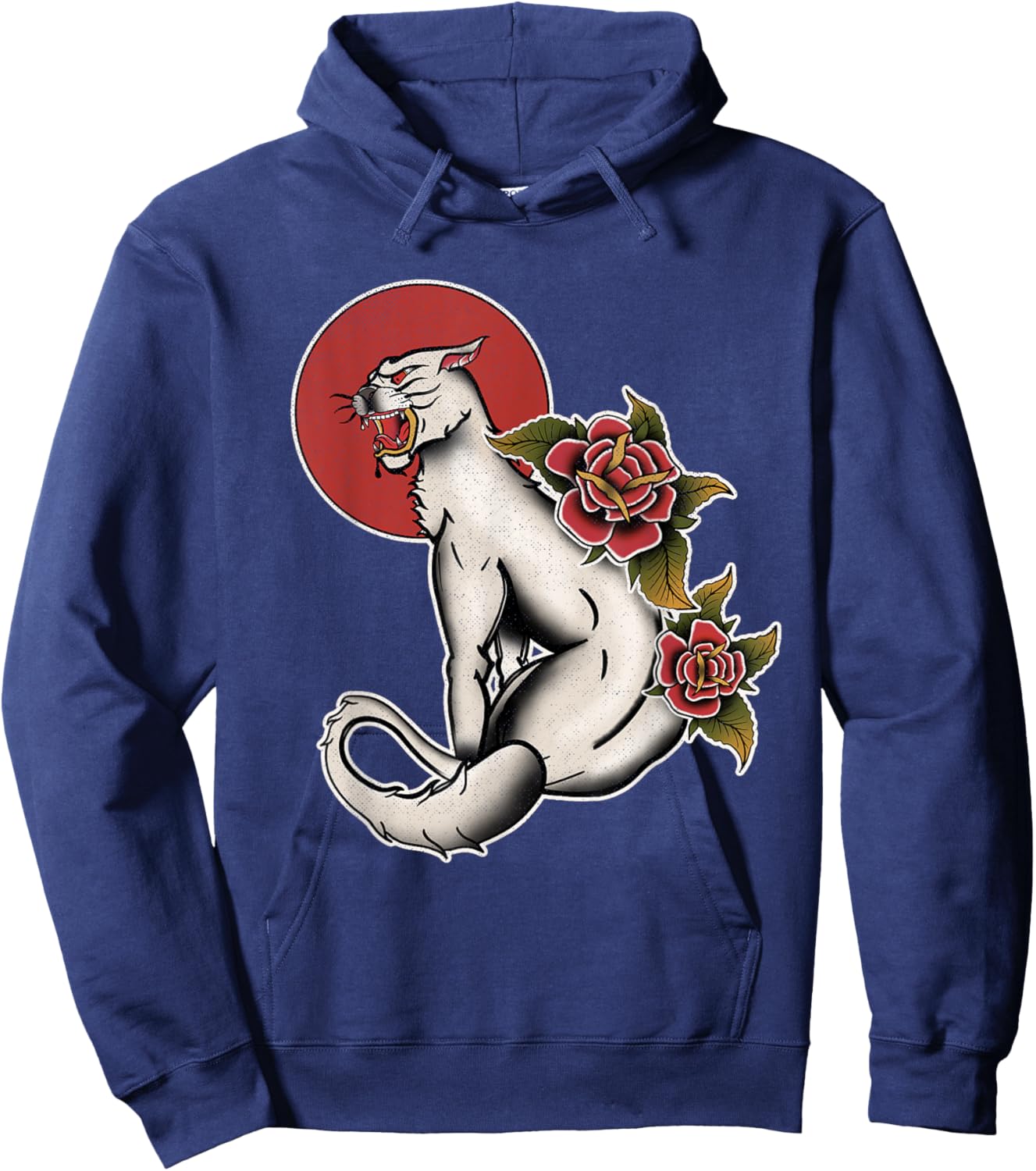Vintage American Traditional Albino Panther Tattoo Rose Hoodie - Hoodie | Navy