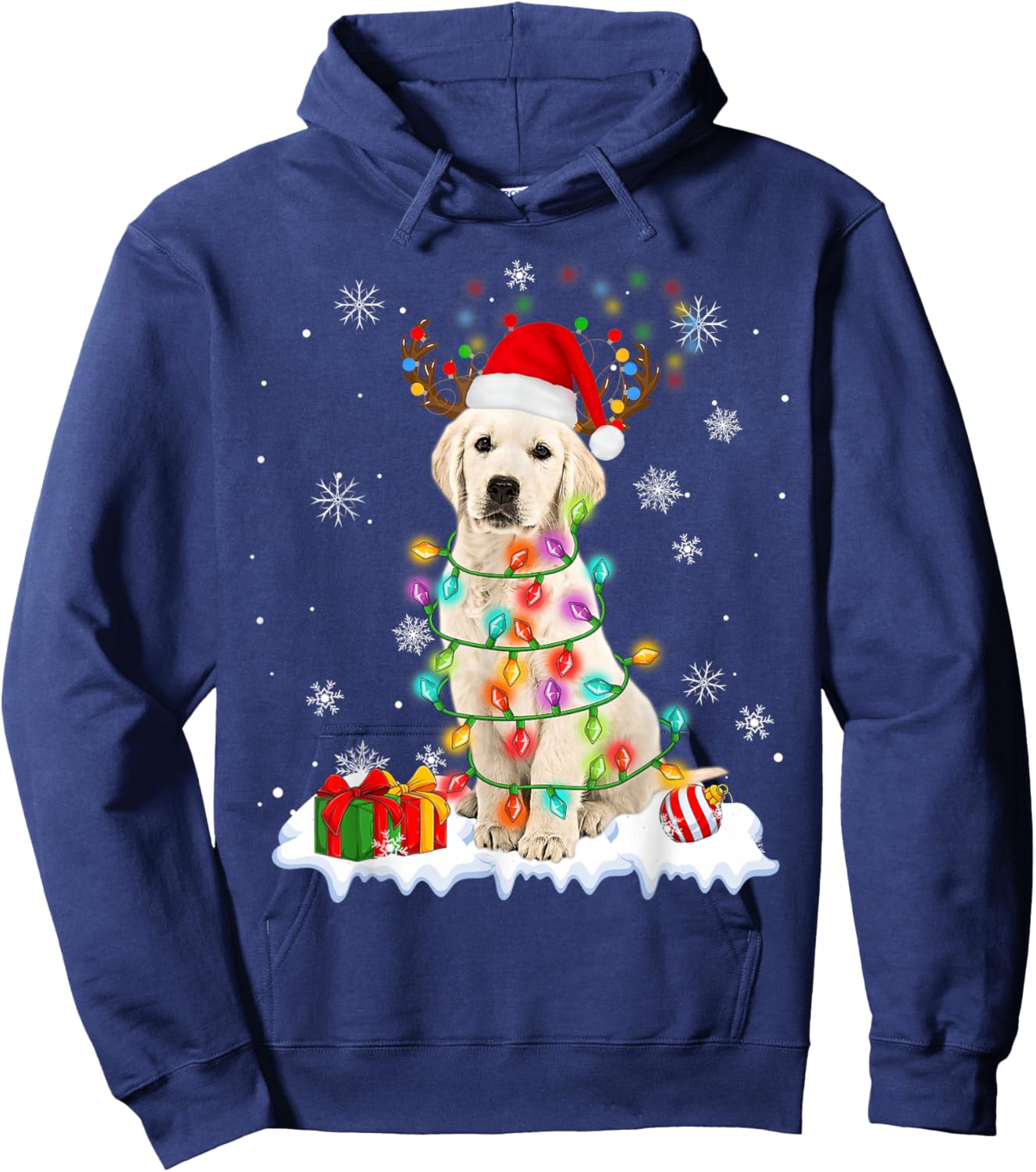 Funny Santa Labrador Retriever Christmas Light Dog Xmas 2025 Hoodie - Hoodie | Navy
