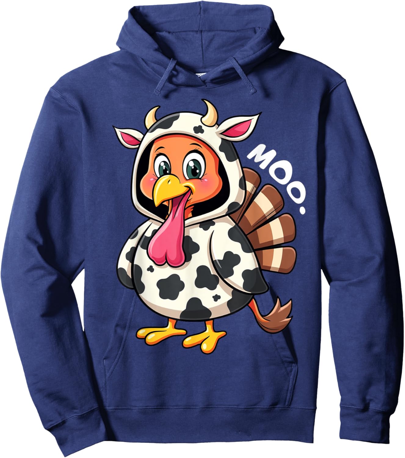Turkey Moo Cow Costume Funny Turkey Thanksgiving Hoodie - Hoodie | Navy