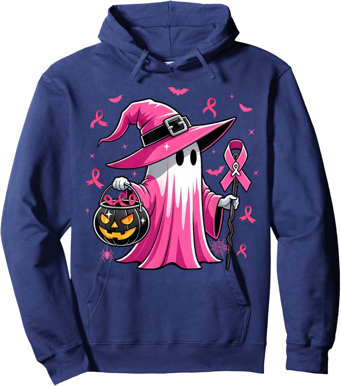 Halloween Pink Ghost Witch Breast Cancer Awareness Women Hoodie - Hoodie | Navy
