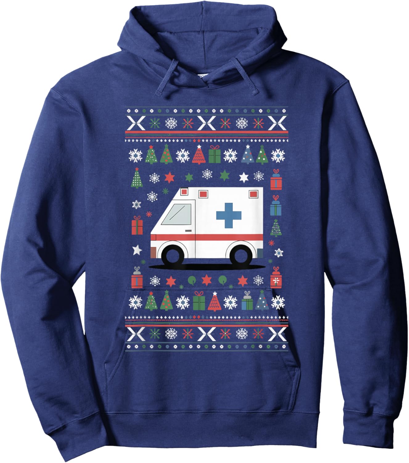 Ambulance Ugly Christmas Emergency Medical Technician Hoodie - Hoodie | Navy
