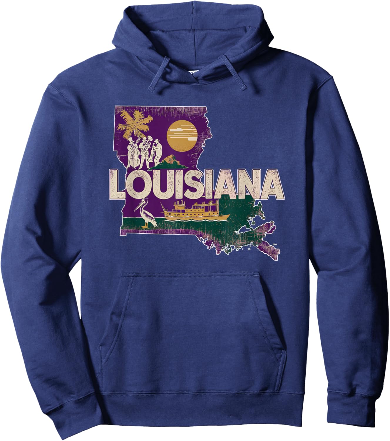 Retro USA Vintage American Graphic US State Louisiana Hoodie - Hoodie | Navy