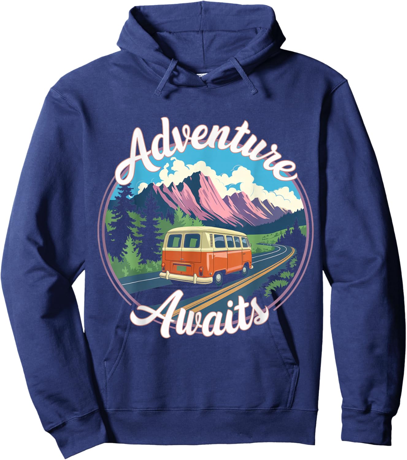 Retro Adventure Apparel Vintage Van Scenic Road Trip Hoodie - Hoodie | Navy