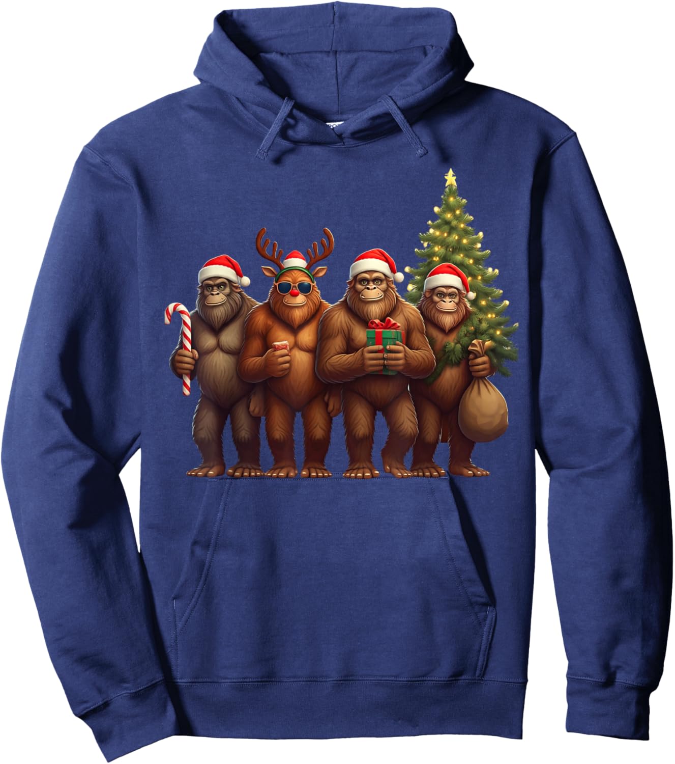 Santa Bigfoot Christmas Lights Bigfoot Lover Xmas Squad Hoodie - Hoodie | Navy