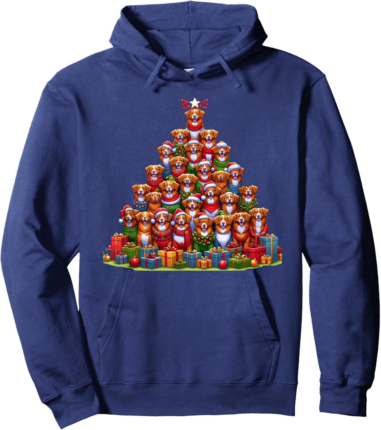 Christmas Tree Nova Scotia Duck Tolling Retriever Toller Hoodie - Hoodie | Navy