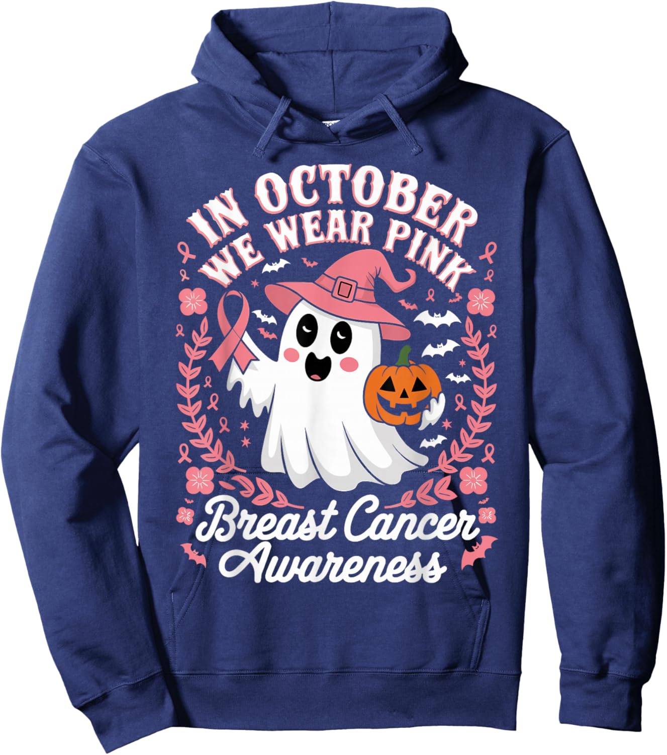 In October We Wear Pink Pumpkins Breast Cancer Awareness Hoodie - Hoodie | Navy