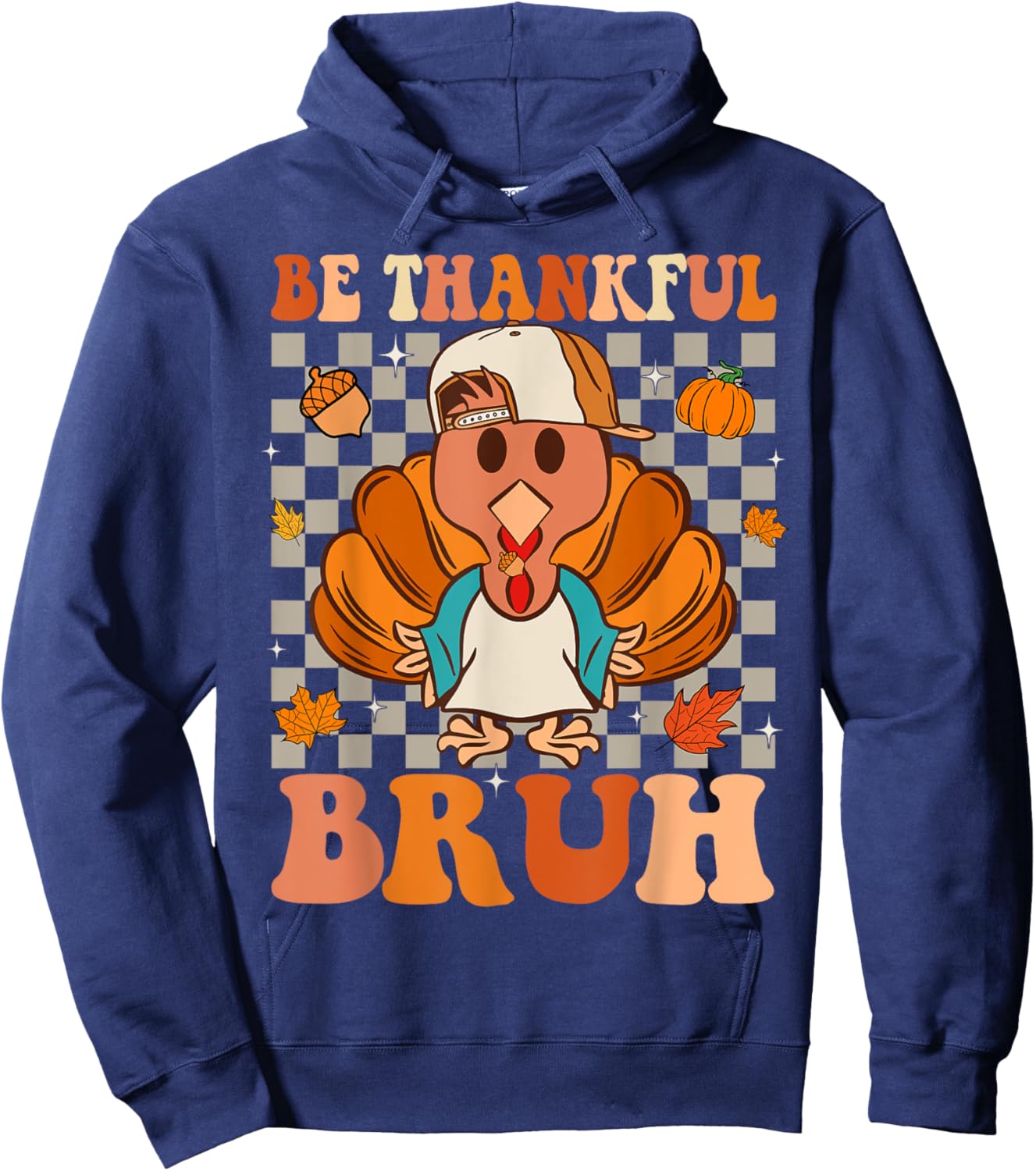 Bruh Meme Funny Thanksgiving Turkey Thankful Retro Boys Hoodie - Hoodie | Navy
