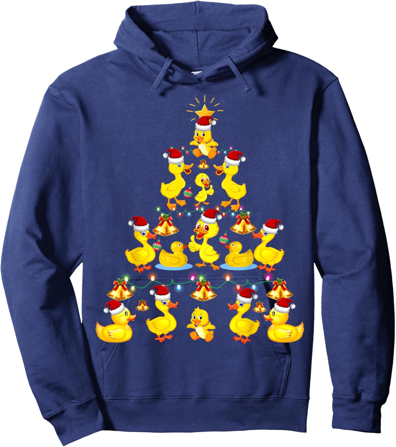 Cute Duck Santa Hat Christmas Tree Lights Holiday Costume Hoodie - Hoodie | Navy
