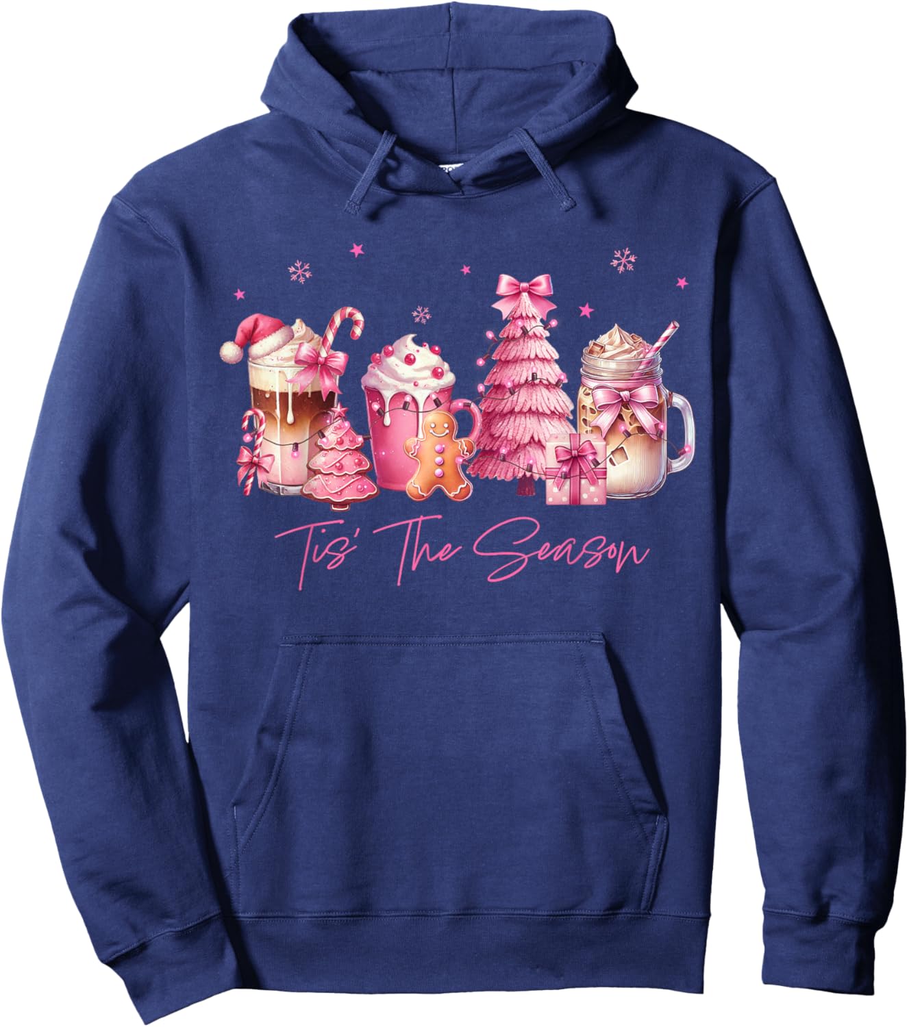 Tis The Season Pink Christmas Coffee Cups Latte Drink Outfit Hoodie - Hoodie | Navy