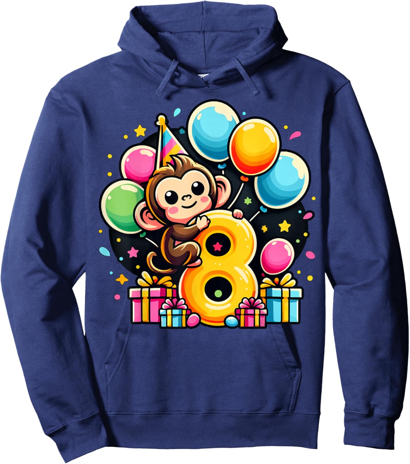Monkey 8th birthday boy girl 8 years old eighth eight Monkey Hoodie - Hoodie | Navy