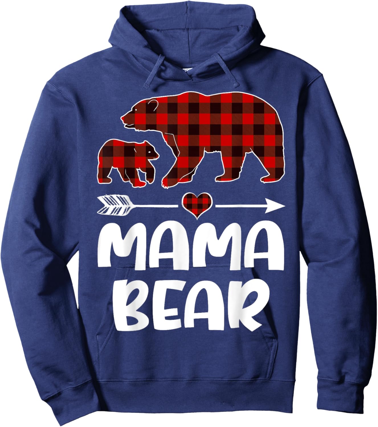 Mama Bear Red& Black Plaid Flannel Christmas Family Pajamas Hoodie - Hoodie | Navy