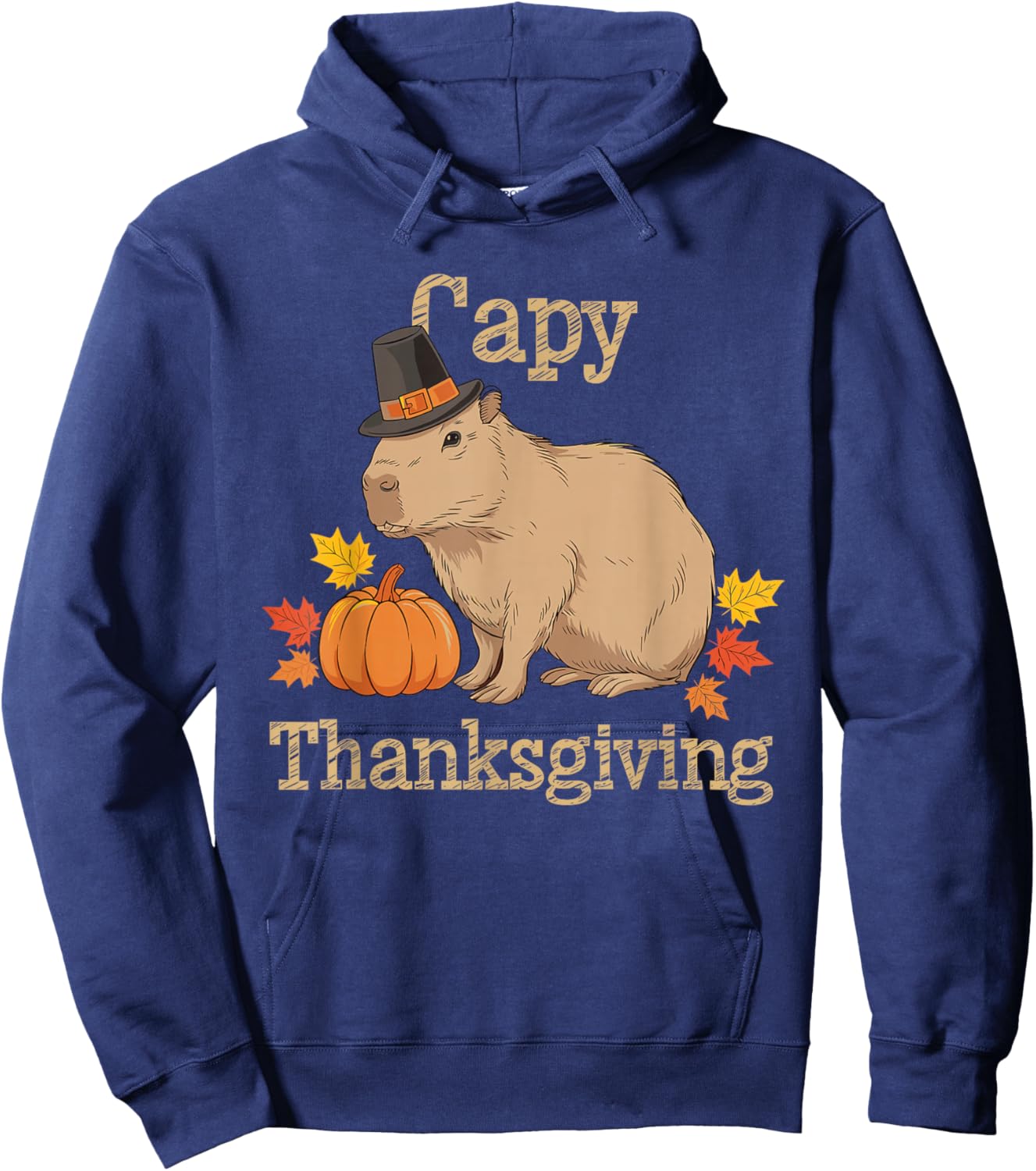 Capy Thanksgiving Funny Capybara Thanksgiving Fall Hoodie - Hoodie | Navy