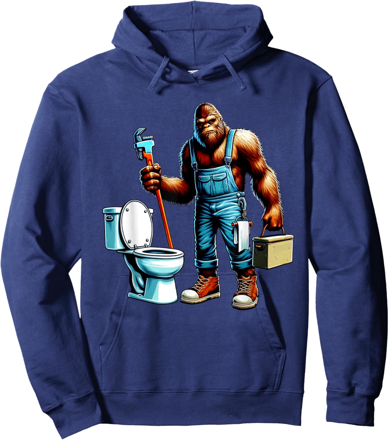 Bigfoot At Work Plumber Plumbing Worker Sasquatch Funny Hoodie - Hoodie | Navy