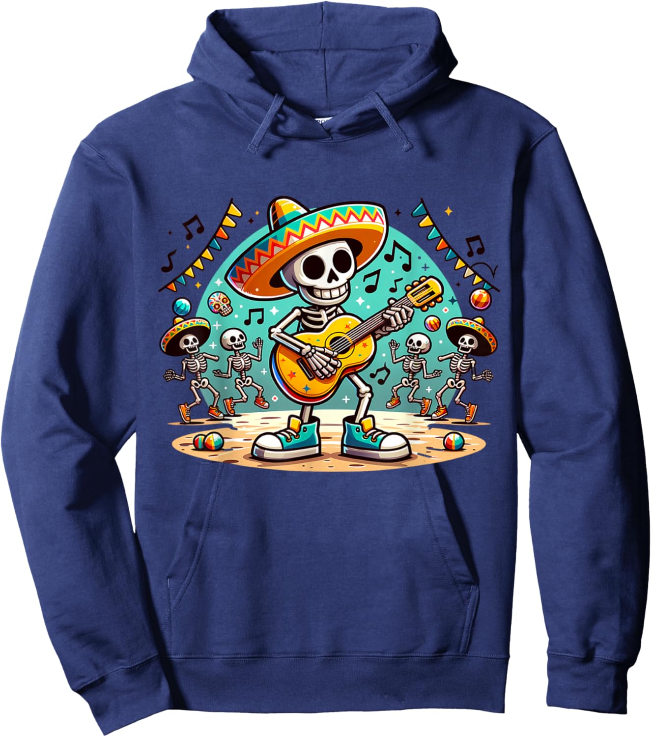 Cute Dia De Los Muertos Mexican Kids Sugar Skeleton guitar Hoodie - Hoodie | Navy