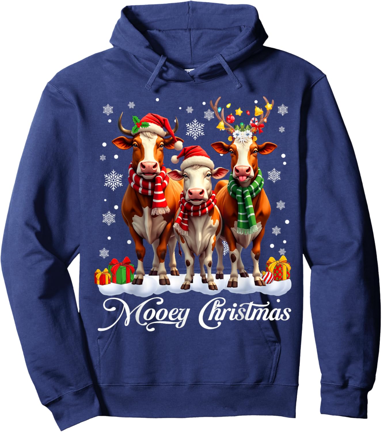 Mooey Christmas Dairy Milk Cow Western Costume Women Hoodie - Hoodie | Navy