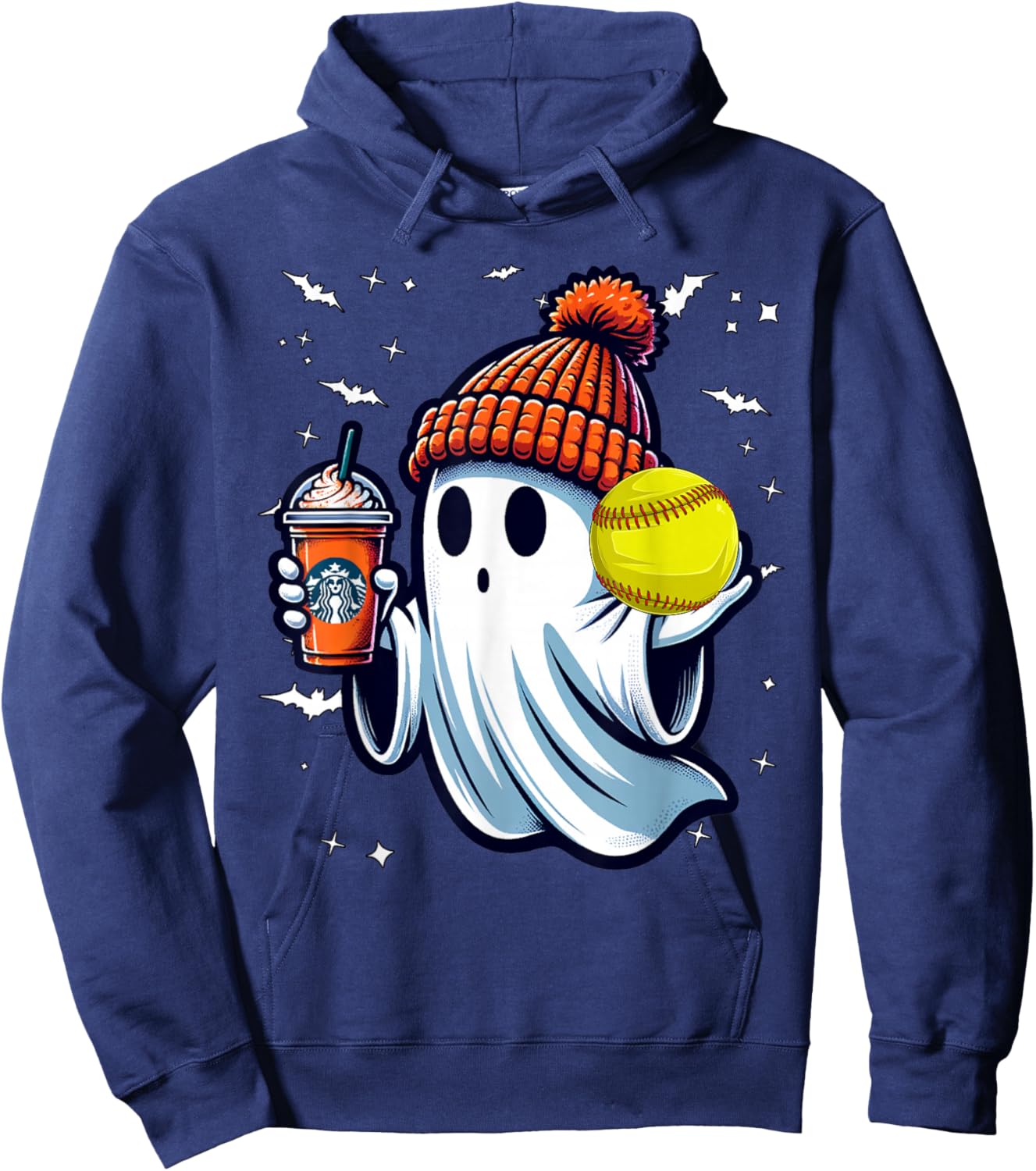 Ghost Pumpkin Drinks Beanie Fall Softball Lovers Halloween Hoodie - Hoodie | Navy