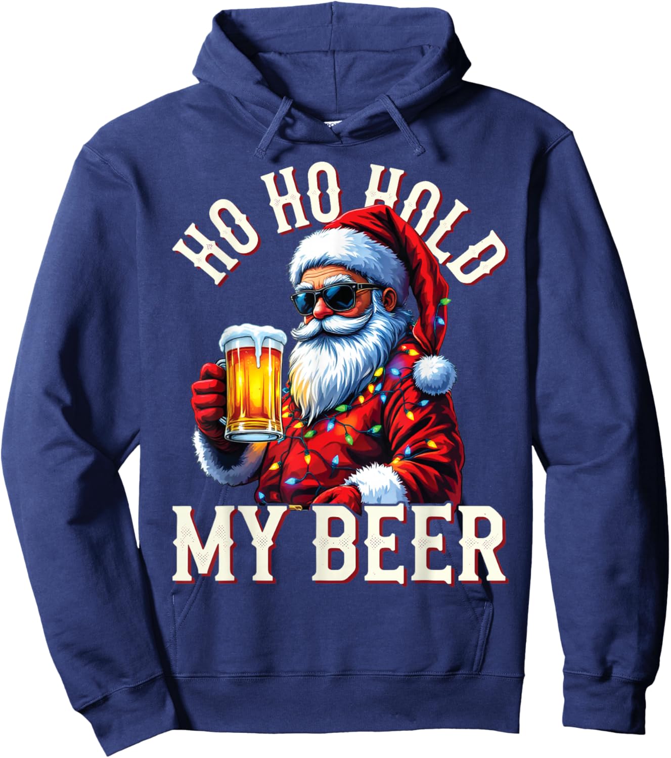 Funny Christmas Santa Ho Ho Hold My Bear Cool Sunglasses Hoodie - Hoodie | Navy