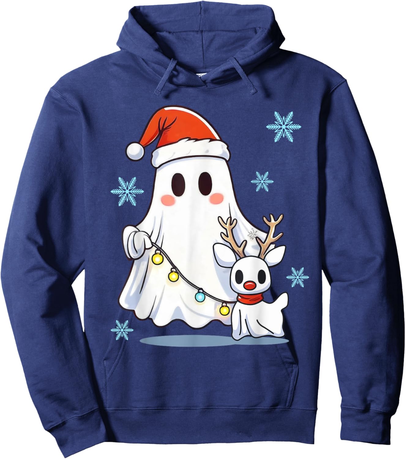 Cute Santa Ghost Walking Dog Christmas Dog Lover Pajamas Women Kids Hoodie - Hoodie | Navy