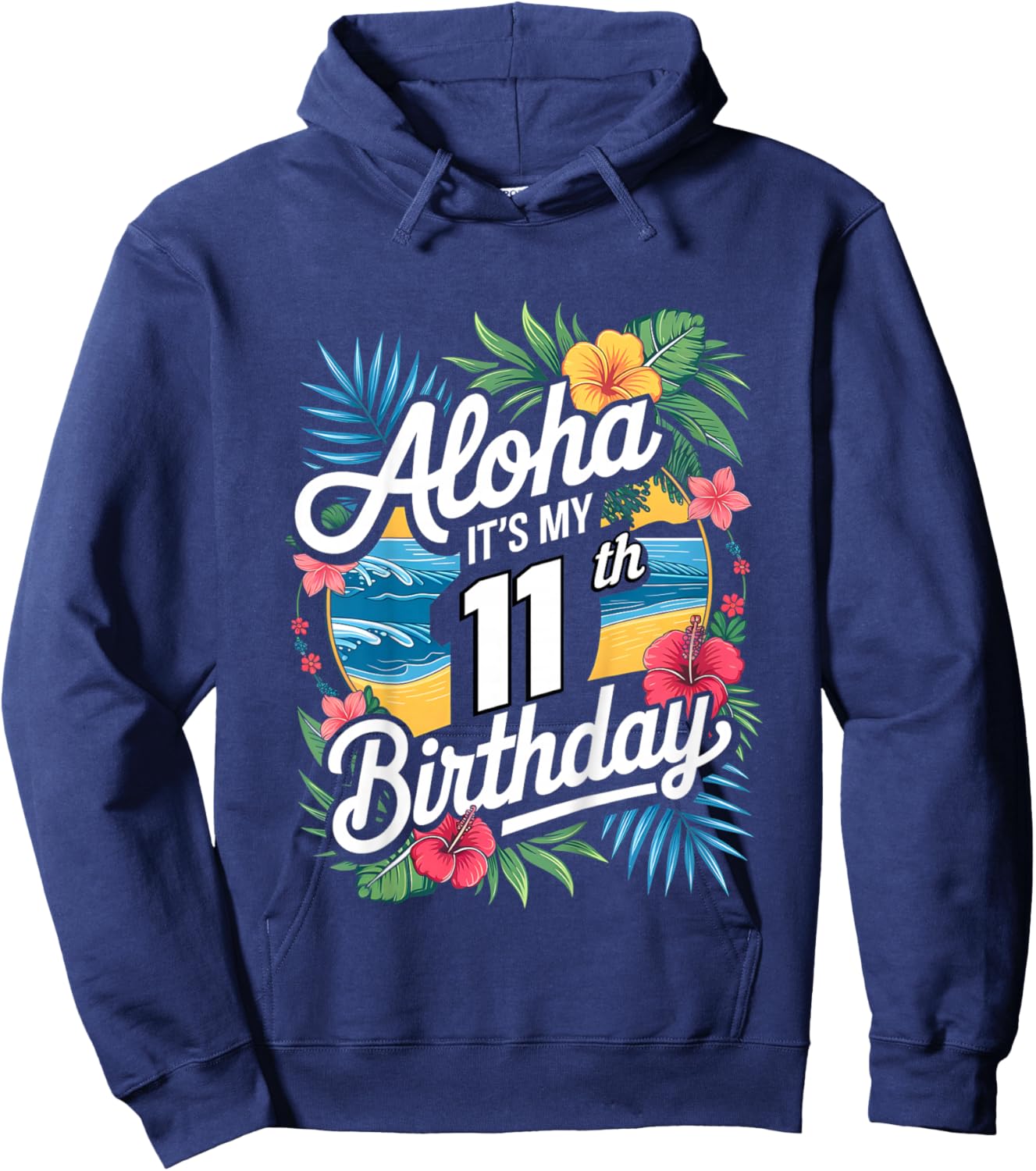 Kids Aloha 11th Birthday Hawaiian Theme Hawaii Tropical Beach Hoodie - Hoodie | Navy