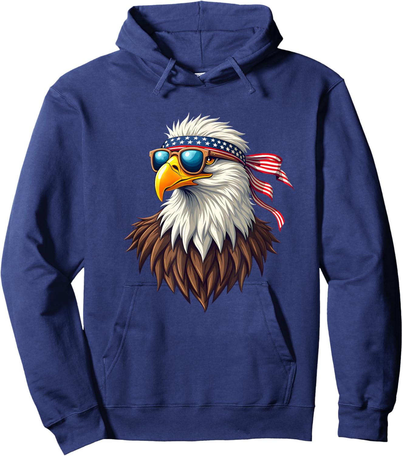 Patriotic Eagle Graphic - Retro American Flag Design Hoodie - Hoodie | Navy