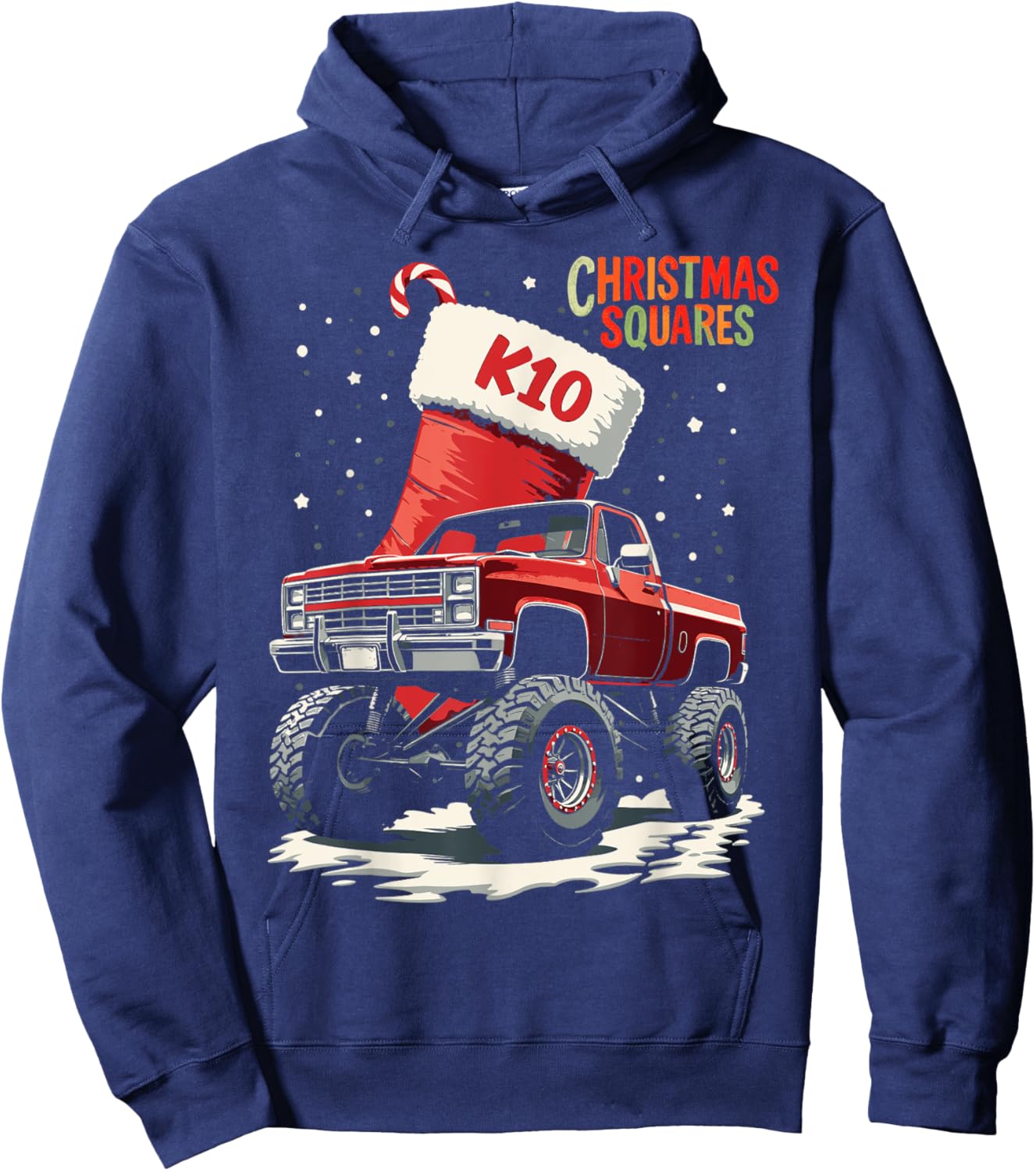 Squarebody K10 Christmas Squares Holiday Stocking truck Hoodie - Hoodie | Navy