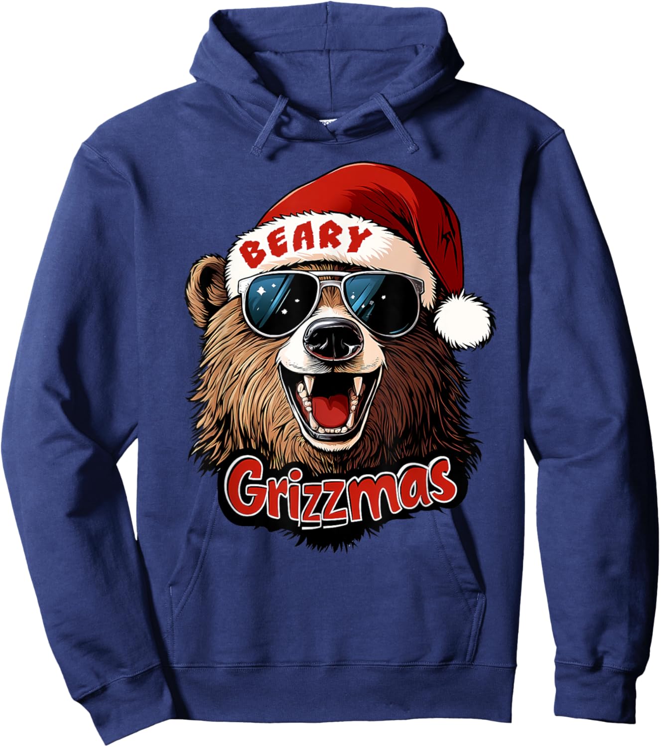 Funny Beary Grizzmas Grizzly Bear Christmas Cool Rizz Santa Hoodie - Hoodie | Navy