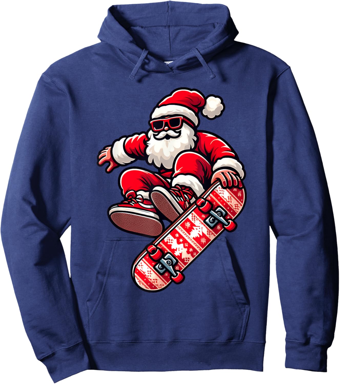 Santa Claus on Skateboard Xmas Pajama Family Toddlers Kids Hoodie - Hoodie | Navy