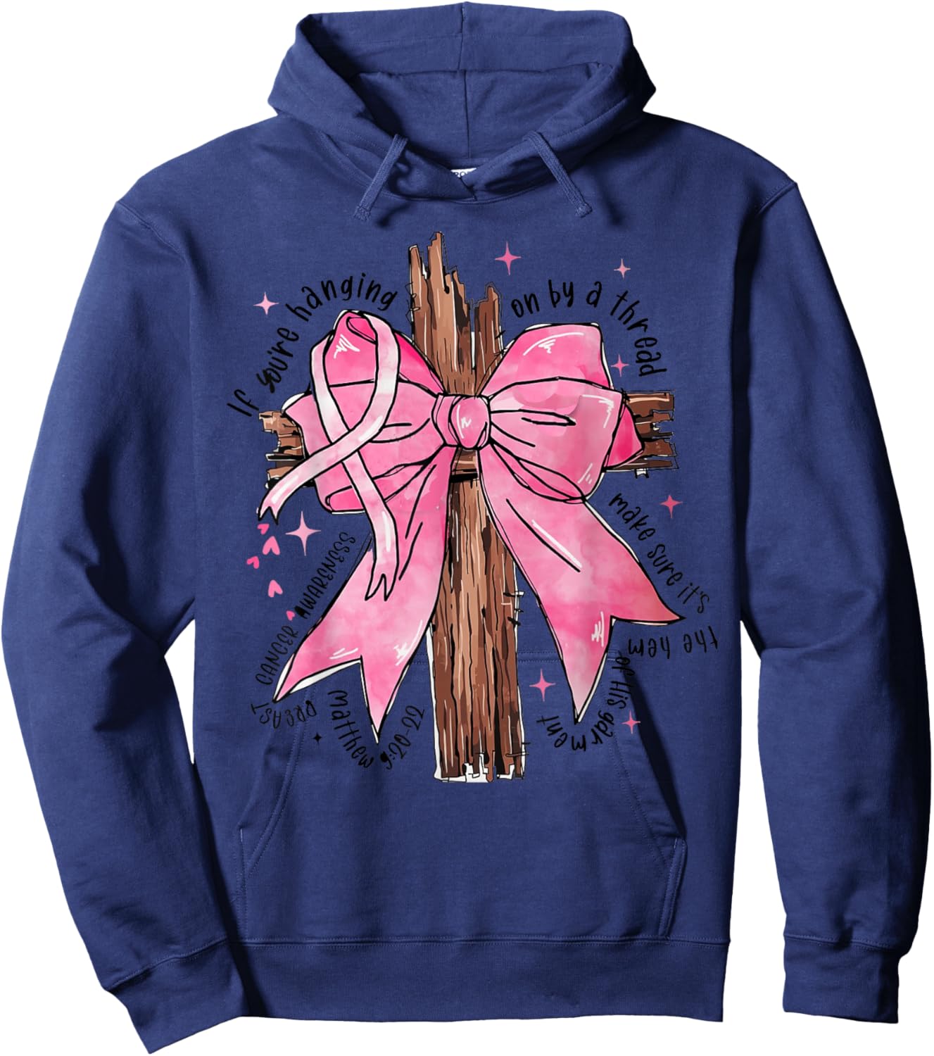 Jesus Pink Bow Cross Breast Cancer Awareness Hoodie - Hoodie | Navy