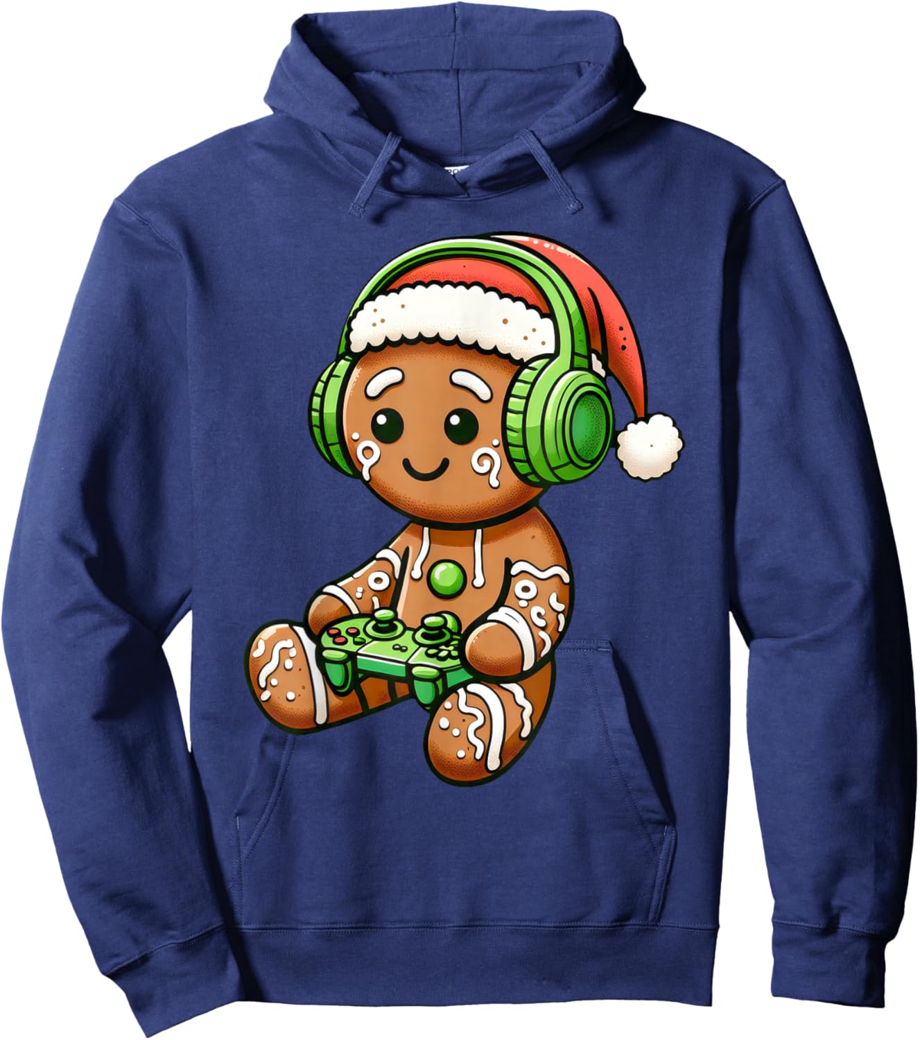 Christmas Gamer Gingerbread Santa Hat Xmas Gaming Men Boys Hoodie - Hoodie | Navy