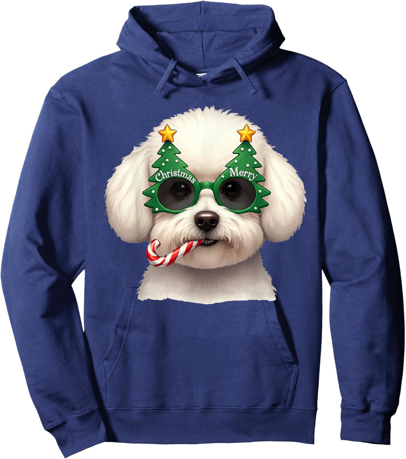 Christmas Tree Sunglasses Bichon Frise Candy Cane Men Women Hoodie - Hoodie | Navy
