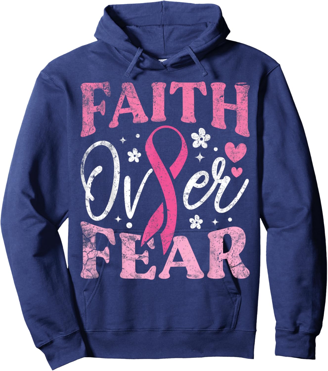 Faith Over Fear Breast Cancer Awareness Hoodie - Hoodie | Navy
