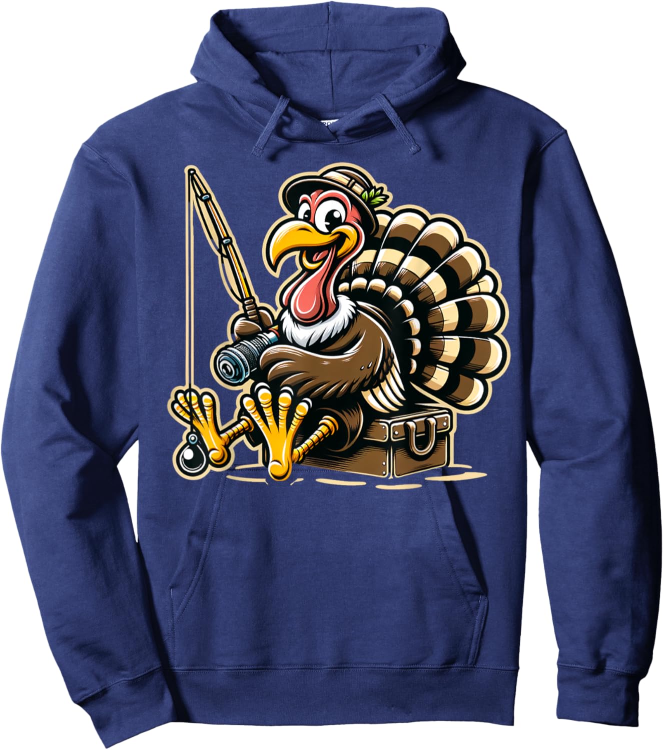 Autumn & Thanksgiving Designs Women & Kids Funny Turkey Fishing Thanksgiving Fisherman Humor Hoodie - Hoodie | Navy