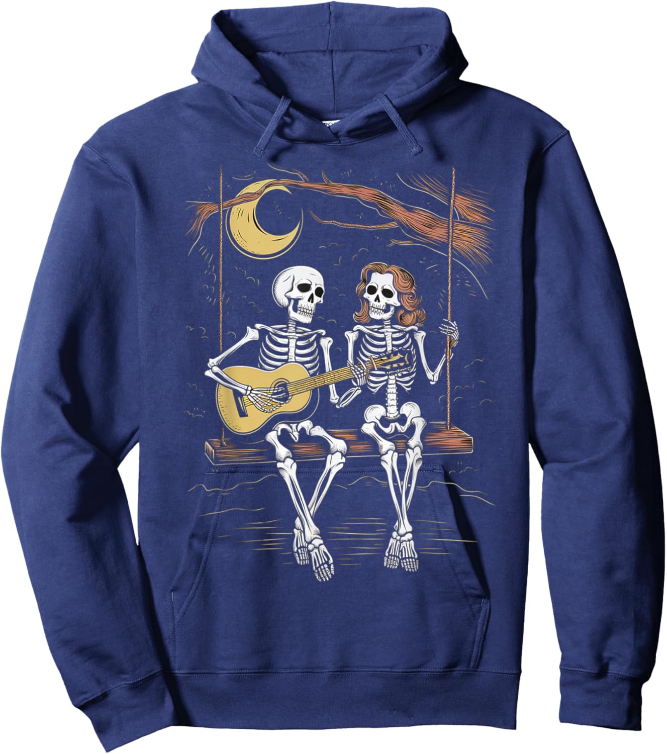 Skeleton Playing Guitar Moon Halloween Music Boys Men Hoodie - Hoodie | Navy