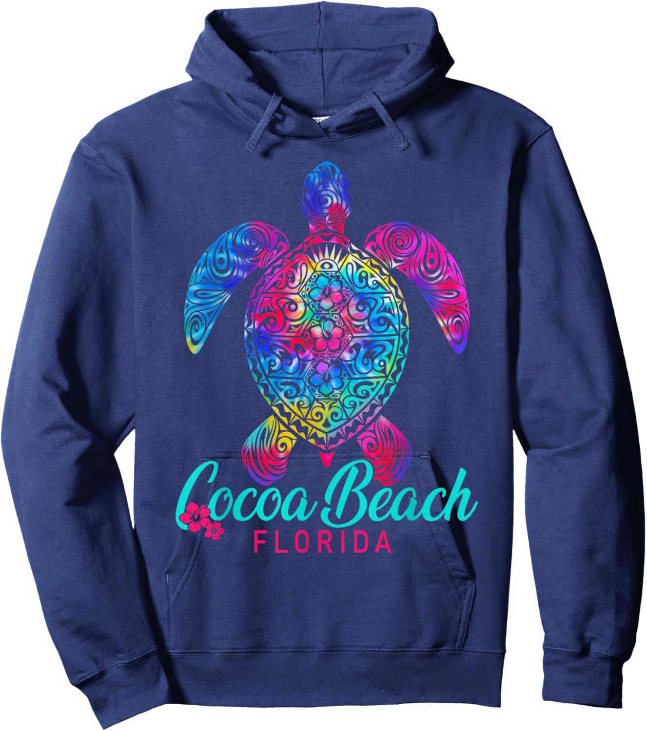 Cocoa Beach Florida Tribal Tie Dye Sea Turtle Hoodie - Hoodie | Navy