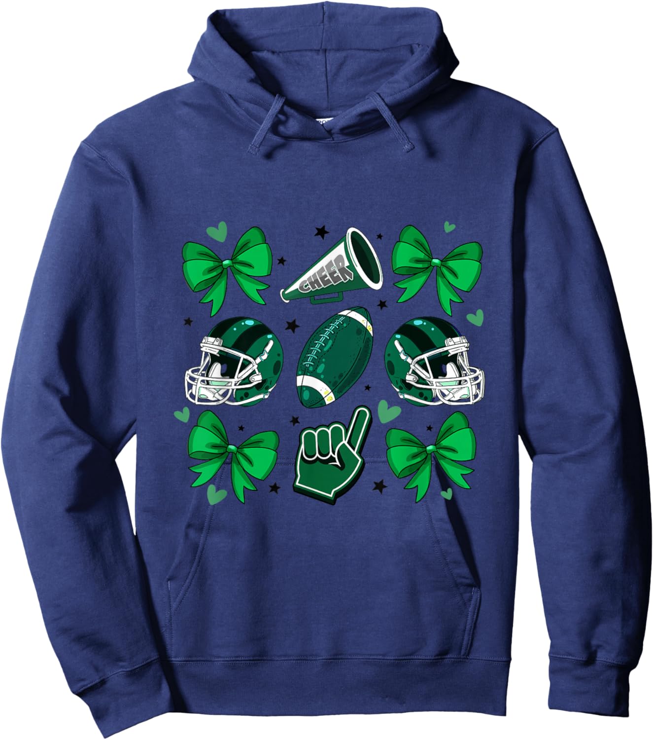 Football Cheer Mom Sister Coquette Bow Game Day Green Women Hoodie - Hoodie | Navy