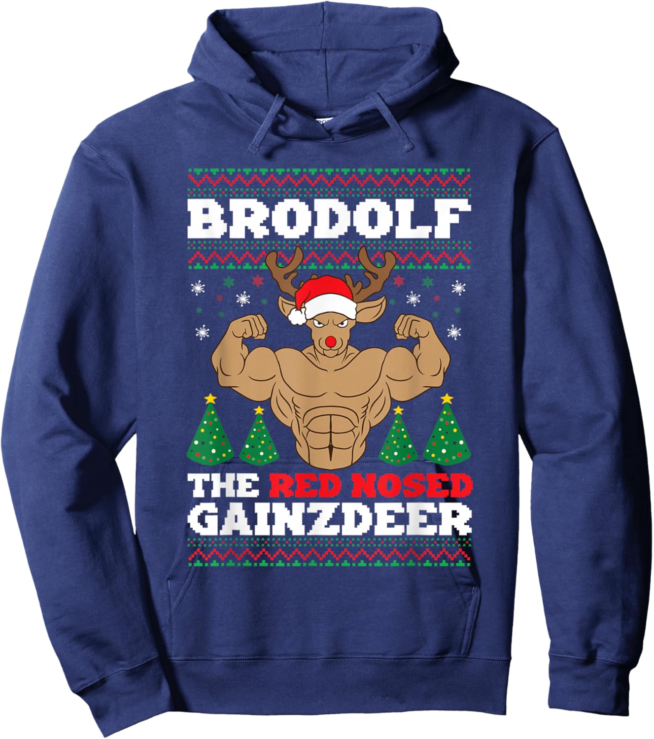 Brodolf Funny Christmas Buff Reindeer Gym Bodybuilding Xmas Hoodie - Hoodie | Navy
