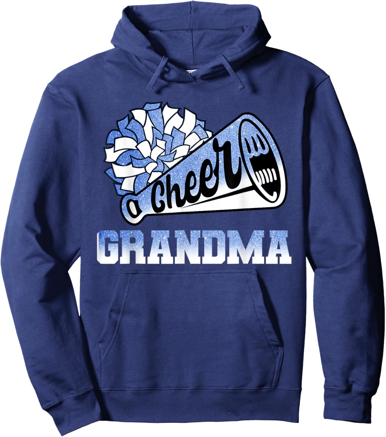 Cheer Grandma Biggest Fan Cheerleader Blue White Pom Pom Hoodie - Hoodie | Navy