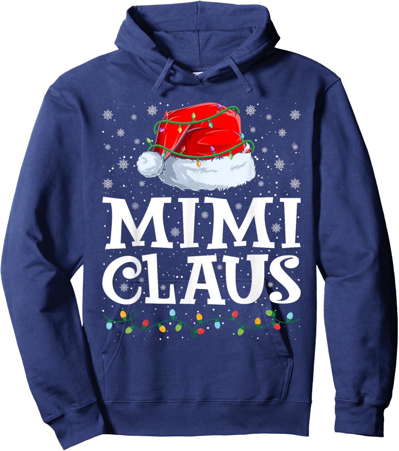 Mimi Claus Christmas Lights Santa Hat Family Matching Hoodie - Hoodie | Navy
